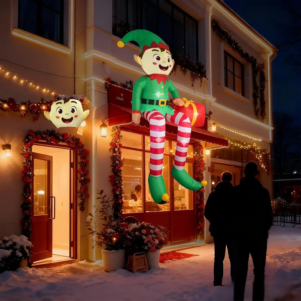 2.4M Christmas Inflatable Sitting Elf Outdoor Decoration Standing Gingerbread Man Inflatable Christmas Blow up Yard Decorations
