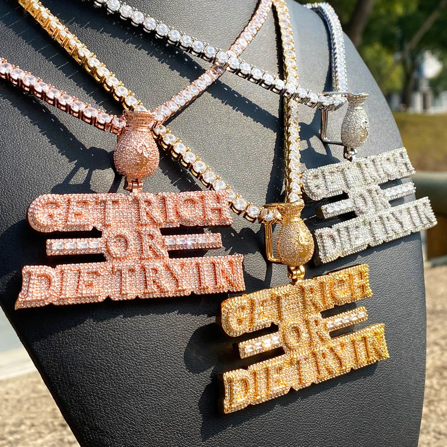 Aokaishen Iced Out Necklace Pendant for Men Real Copper Get Rich Hip Hop Jewelry