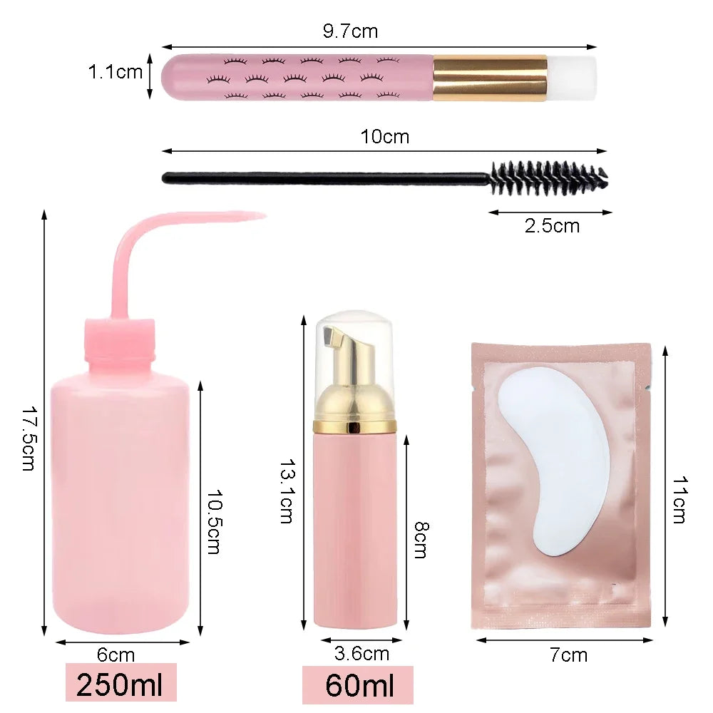 23Pcs Eyelash Extension Cleaning Kit 5 in 1 Lash Shampoo Brush Soap Foam Washing Bottle Set Eyebrow Mascara Wand Eye Pad Patches