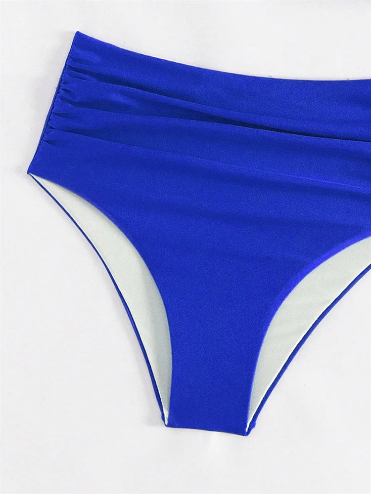 Circyy Single Shoulder Bikini Set Women Swimsuit Two-Piece Pleated Female Swimwear Bathing Summer Fashion High Waisted Beachwear