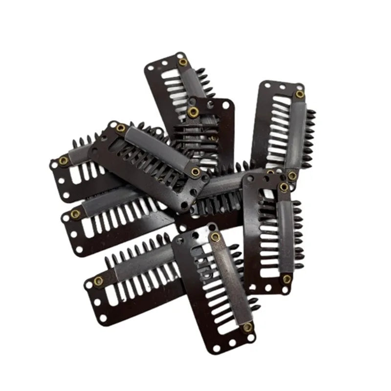 24 Pcs 9-teeth Beige/Brown/Black Hair Extension Clips Hair Extension Wigs Snap Clips Comb Small Snap Wig Accessories Clips