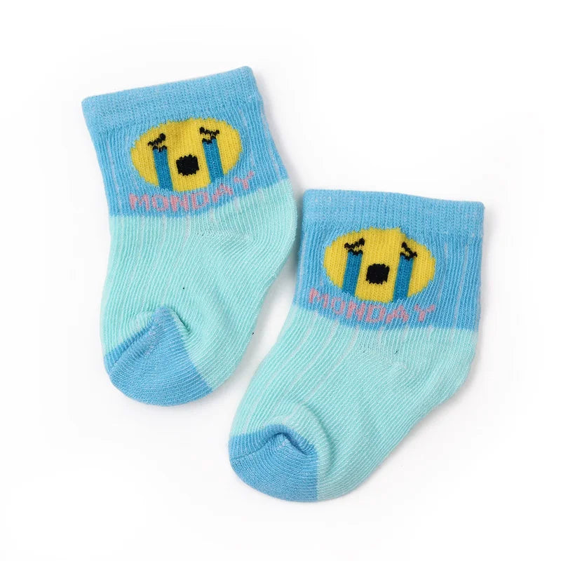 7 Pairs Set for Baby Socks Soft Cotton Cute Animal Smile Face Spring and Autumn for 0-6 Months Toddler Boys and Girls W0040W0052