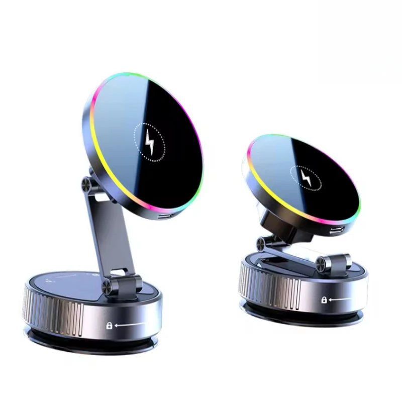 15W Vacuum Suction Magnetic Wireless Charger Car Phone Holder Mount 360 degree Rotatable Compatible with Smartphones for iPhone