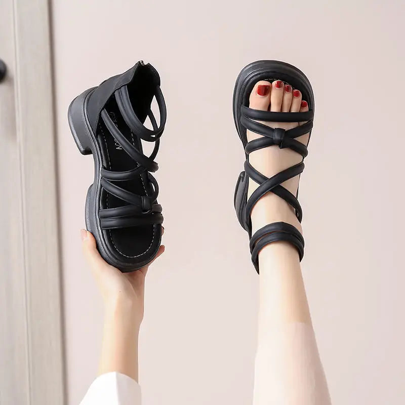 Summer Sandals New Fashion Simple Women's Shoes Breathable Non Slip Simple Roman Shoe Hollow Lightweight Retro 2025 Beach Shoes