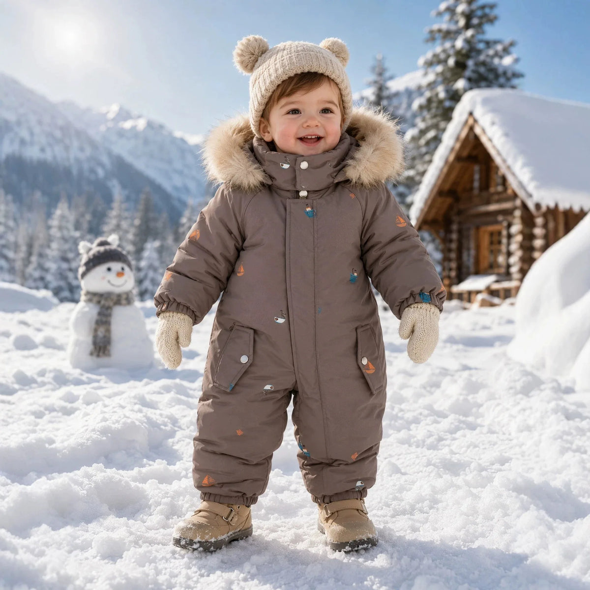 Bellbell Winter 2-6Yrs Girls Snowwear Jumpsuit Faux Fur Hooded Floral Print Kids Baby Girl Romper Thicken Warm Toddler Bodysuit