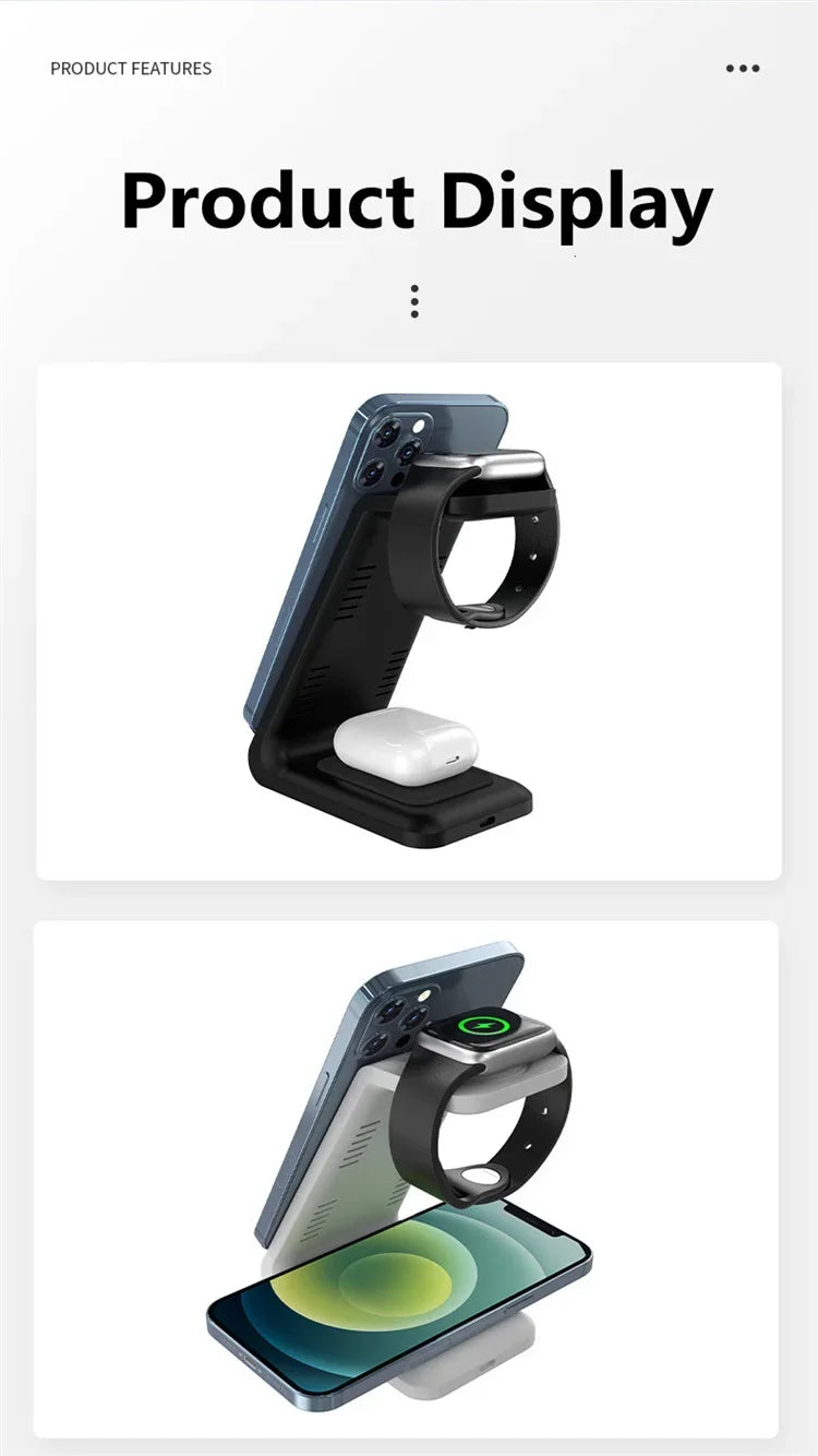 3 In 1 Wireless Charger Stand Fast Charging Station for iPhone 17 16 15 14 13 12 11 iWatch 10/9/8/7 Ultra Airpods Phone Holder
