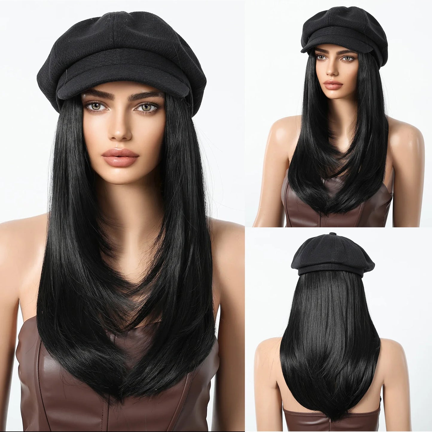 Hat Wig Blonde Hair Extension with Cap Synthetic Hair Layered Straight Wig for Women Daily Natural Heat Resistant Easy to Use