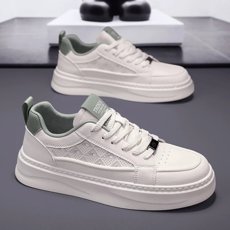 Men's sports shoes, punched sports shoes, white shoes, niche Korean version, versatile casual shoes, board shoes, trendy shoes,