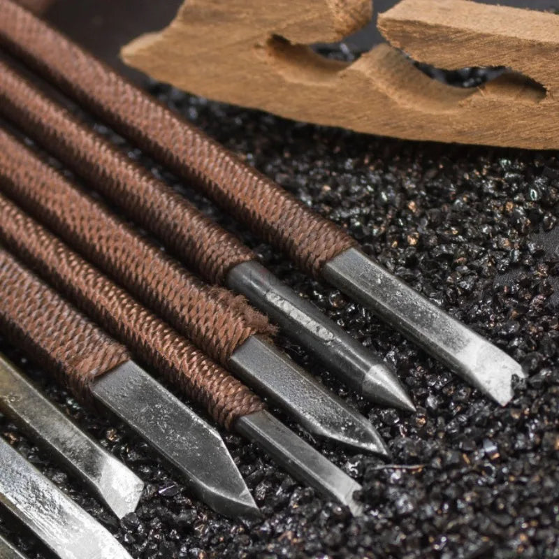 Stone Carving Hand Tools Set Professional Stone Carving Chisel Set 11/7/5/3pc Manganese Steel Woodworking Fine Sculpture Tool