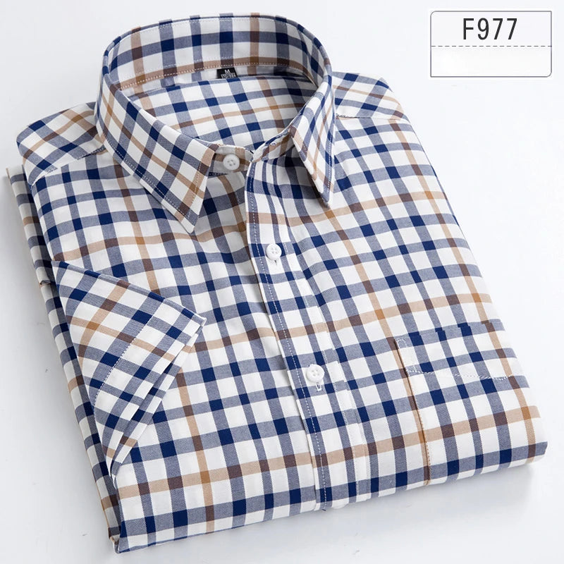 New in shirt hight qulity100%cotton summer short sleeve shirts for men slim fit shirt thin plaid houndstooth soft office clothes