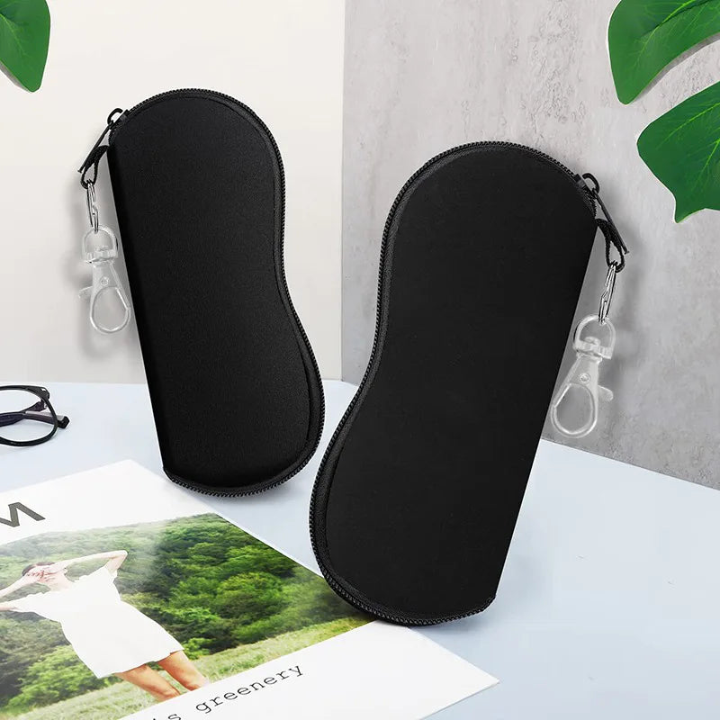 Portable Zipper Soft Glasses Case With Carabiner Sunglasses Case Zipper Eyeglass Pouch Glasses Protective Shell Bag 2 Style