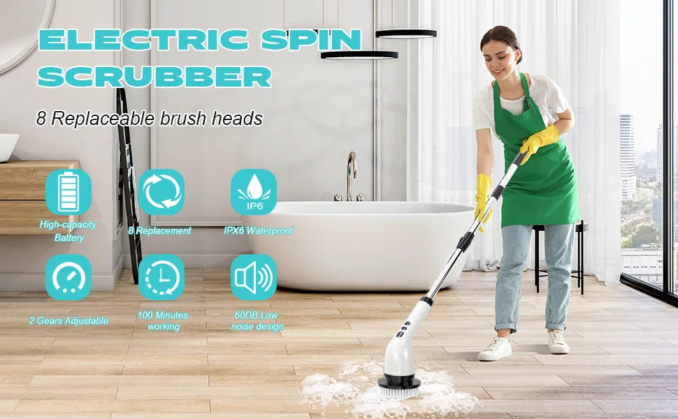 Electric Cleaning Brush with 7PCS Heads Bathroom Kitchen Cordless Handheld Shower Scrubber Spin Cleaner Multifunctional Cleaner