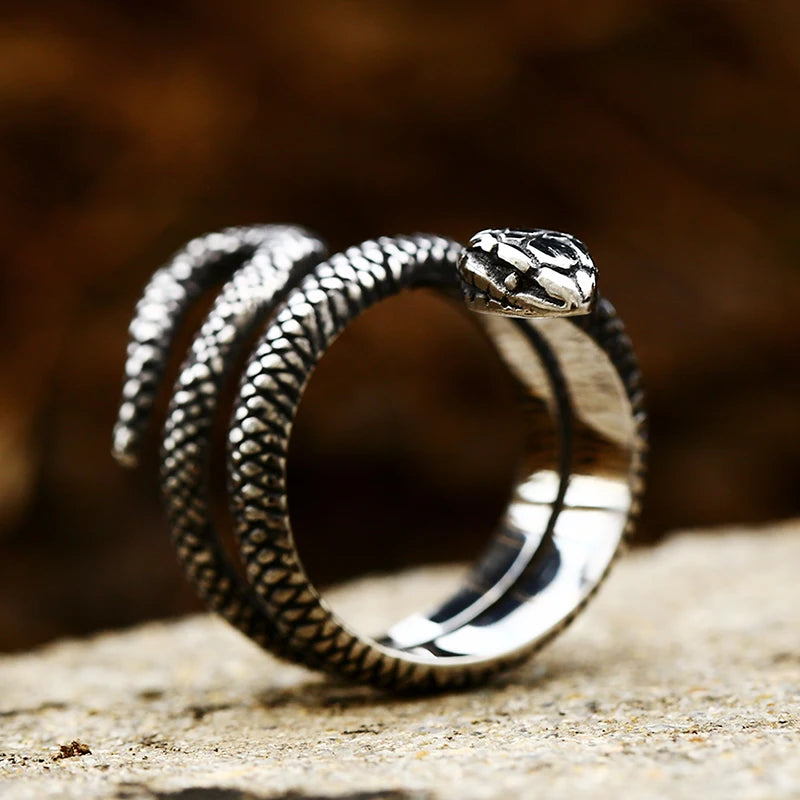 BEIER New Fashion 316L Stainless Steel Rattler Snake Ring Punk Cool Gothic Women Men  Unisex Serpent Stainless Steel Jewelry
