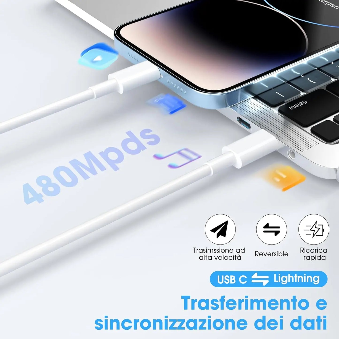 5 Pack 6ft USB C to 8-Pin PD Fast Charging Cable for iPhone 14 13 12 11 Pro Max SE for iPad Air Mini for iOS Phone Data Sync