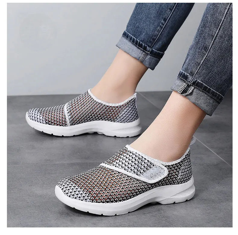 Women Mesh Shoes Summer Sports Black Outdoor Comfortable Loafers Monk Sneakers Girls For Walking Flats Mother Gift