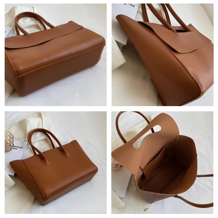 Large Capacity Women's Tote Bag Luxury PU Leather Shoulder Bag French Vintage Top-handle Handbag Casual Commute Shopper Bags