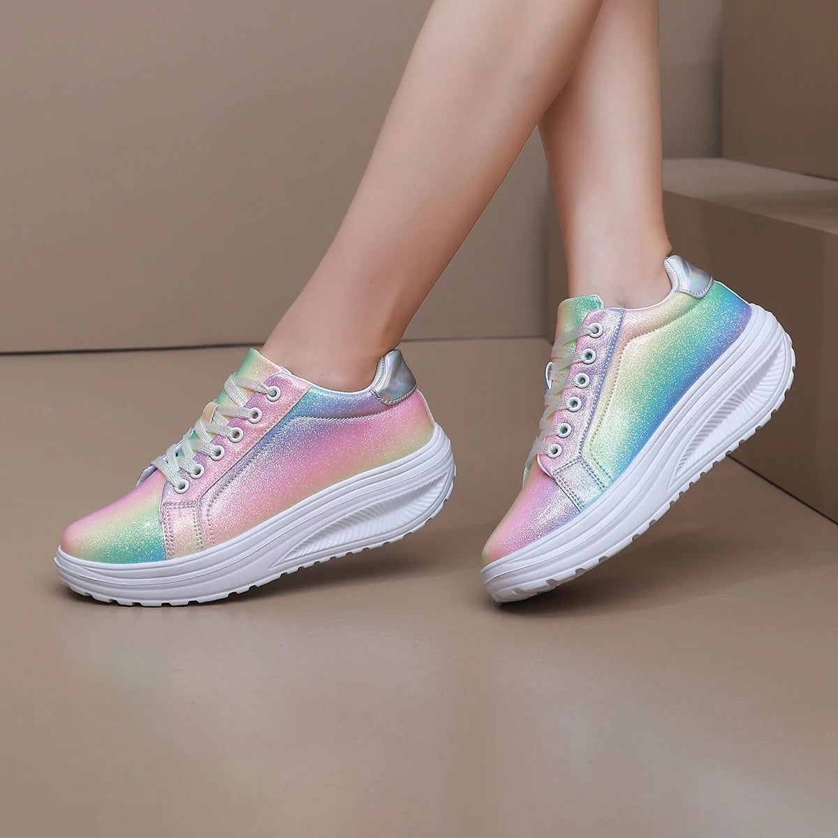 Women Shoes Spring Skate Shoes New Fashion Women Creative Rainbow Colors Sports Shoes Comfortable Tennis Sneakers