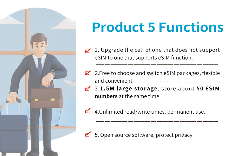 9eSIM V0 Global Physical ESIM Card, 15 Profiles and STK Menu, Unlimited Downloads