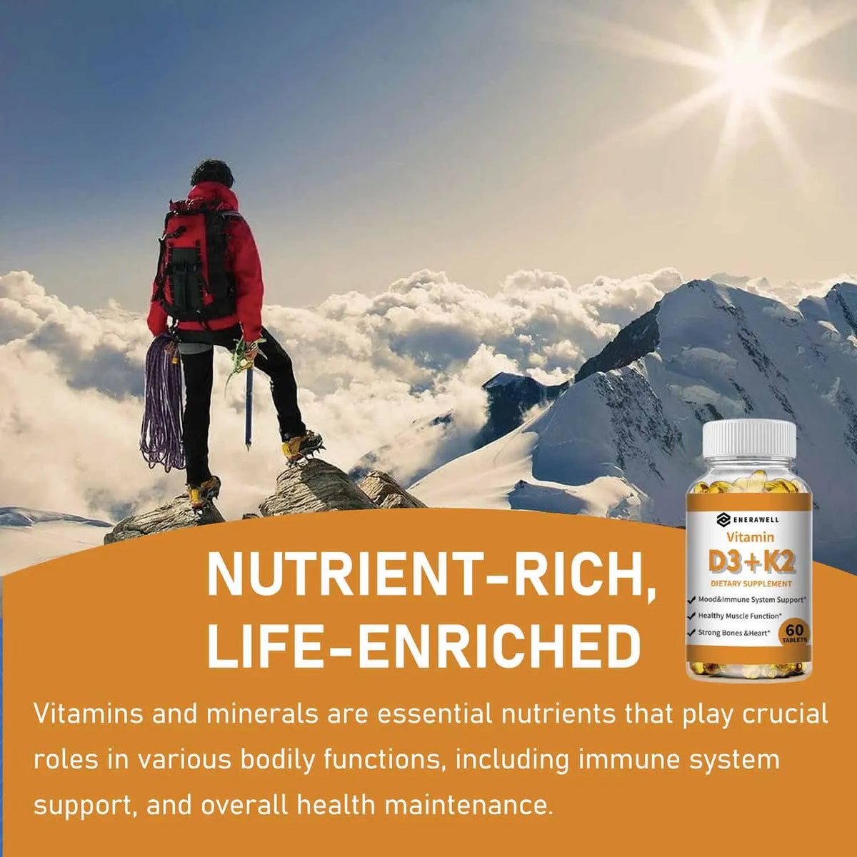 Vitamin D3 K2 Capsule - 20,000 IU Vitamin D3 Supports Bone & Teeth Health, Calcium Metabolism, Daily Body Wellness Supplement