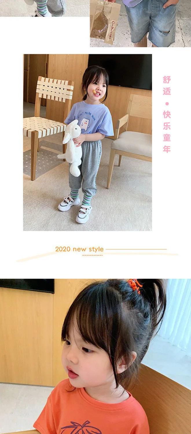 Baby Girls Boys Short Sleeved T-shirt Kids Cotton Top Tees Toddler Cartoon Print Shirts Summer Children's Clothing Korean Style