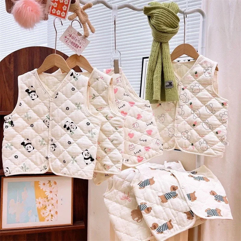 Spring Autumn Versatile Children Cotton Vest Cute Cartoon Boys Girls Infant Vests Winter Baby Warm Vest Coats Children Clothing
