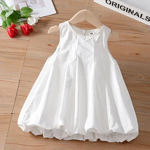 2025 New Summer Baby Girl Birthday Wedding Party Dress Short Sleeved Cotton Solid Color Dress 2-10Yrs Kids Princess Dresses