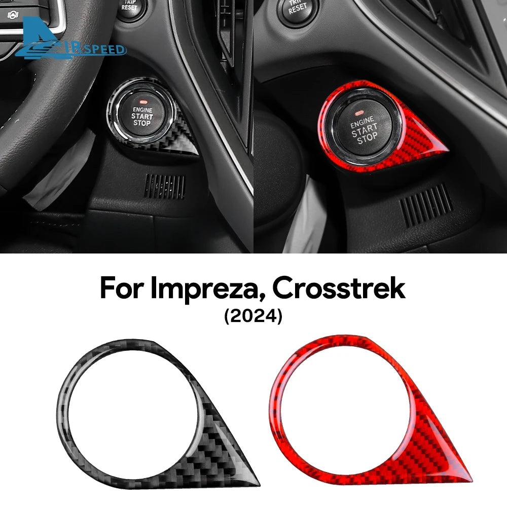 Real Soft Carbon Fiber Sticker For Subaru Crosstrek Impreza 2024 Car Engine Start Stop Button Frame LHD Interior Accessories