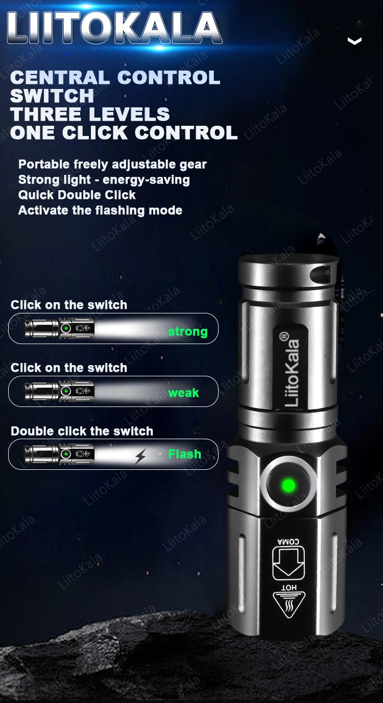LiitoKala LF-536 LF-535 LED white laser Mini Flashlight 16340 700mAh Rechargeable Battery