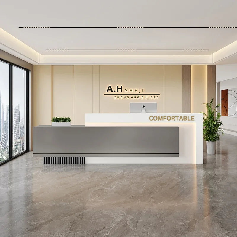 Luxury European Reception Desks Trendy Simple Unique Reception Desk Quality Elegant Comptoir Magasin Commercial Furniture