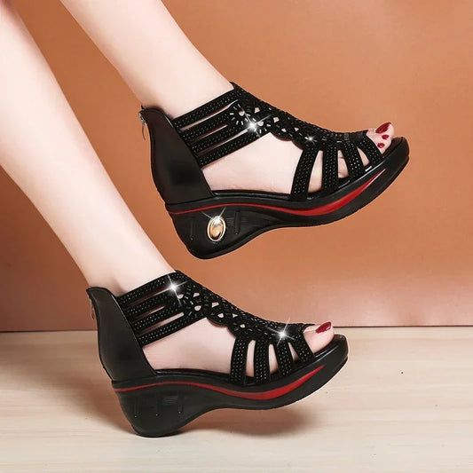 Ladies Shoes on Offer 2025 New Brand Fashion Zipper Women's Sandals Summer Elegant Ladies Roman Platform Wedge Heeled Sandals