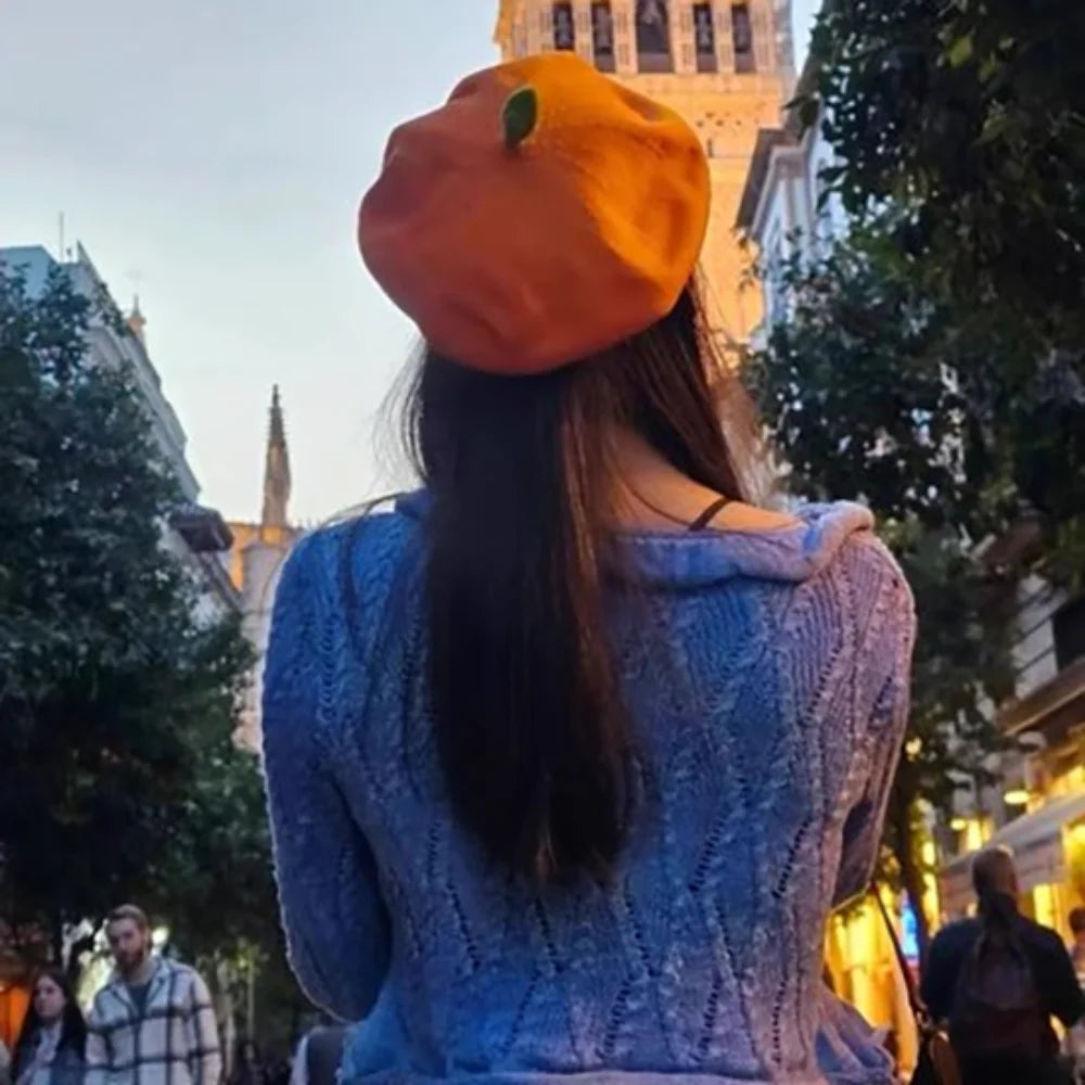 Apparel Accessories Funny Orange Berets Creative Casual Tomato Cap Vintage Cute Painter Hat Unisex