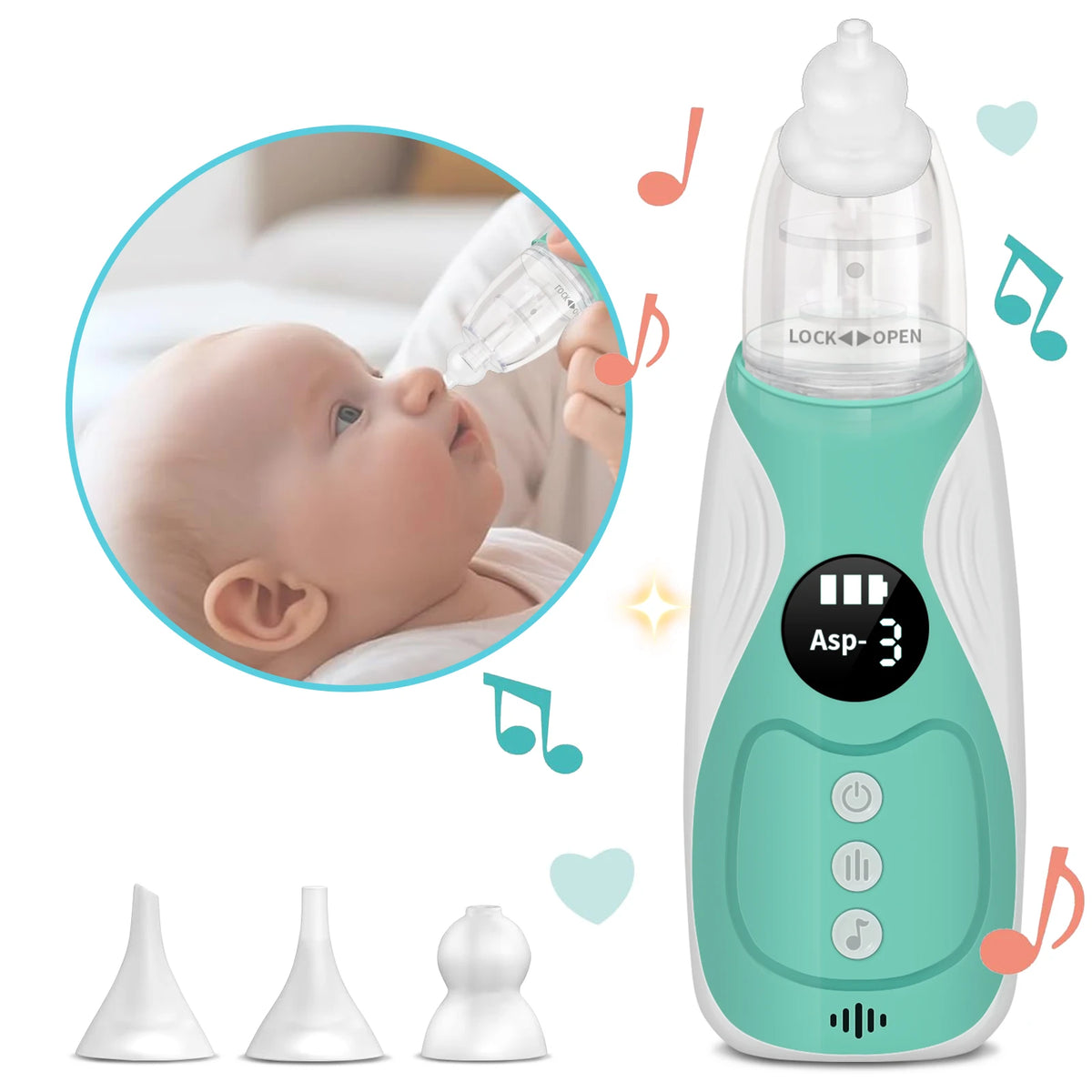 3 in 1 Electric Baby Nasal Aspirator Booger Mucus Sucker Nose Cleaner Nose Suction Device for Newborn & Toddlers Safe Gentle Use