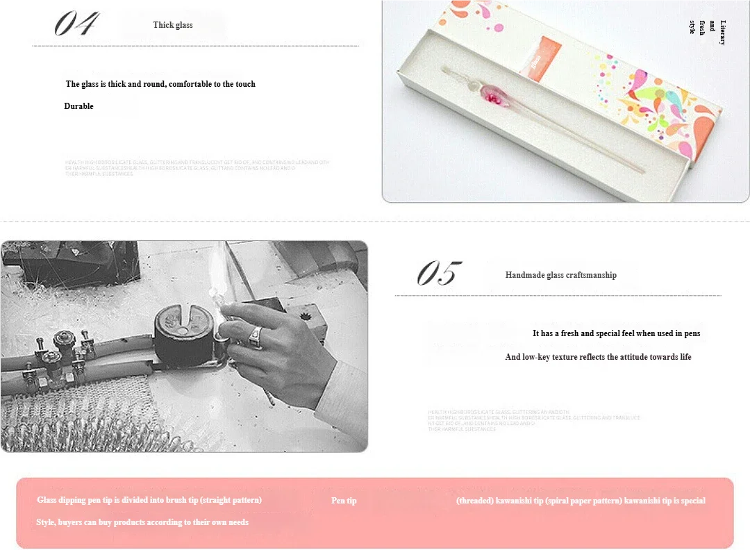 Embedded flower glass pen set, colored dipping pen, street vendor gift box, signature pen, glass pen gift