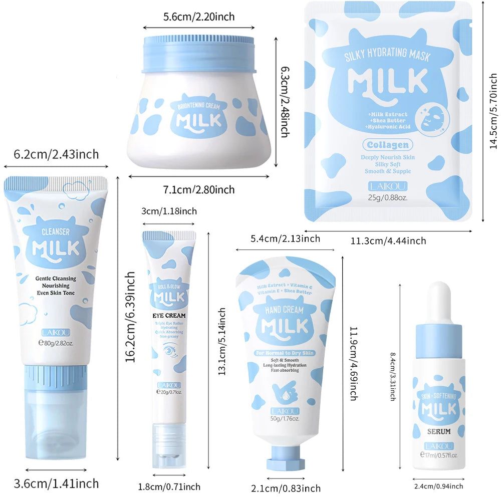 10PCS Milk Nourish Skincare Set Face&Hand Dual Care - Brightening Eye Cream BB Cream Pore Cleansing Gentle Deep Hydration Christ