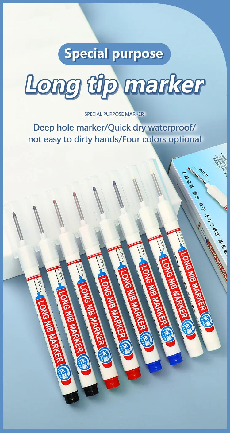 4Pcs/Set 20mm Deep Hole Long Nib Head Markers For Metal Perforating Pen Waterproof Bathroom Woodworking Decoration Multi-Purpose