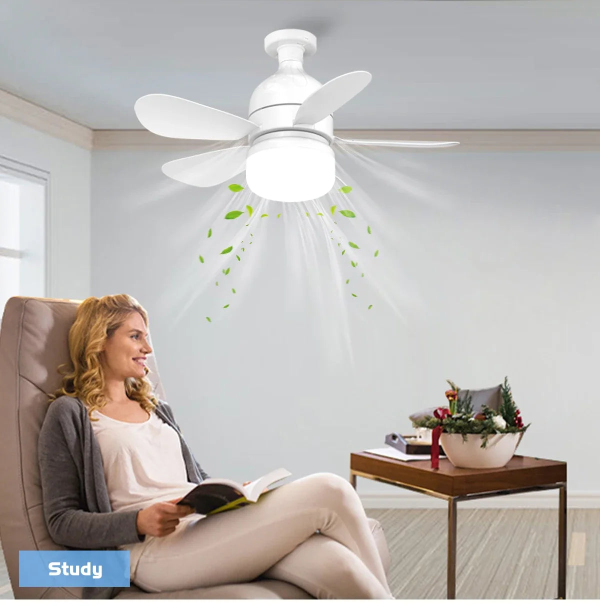 Indoor Fan Light Bulb Dimmable LED Ceiling Fans with Lights Remote Adjustable Color and Brightness Fan for Kitchen Bedroom
