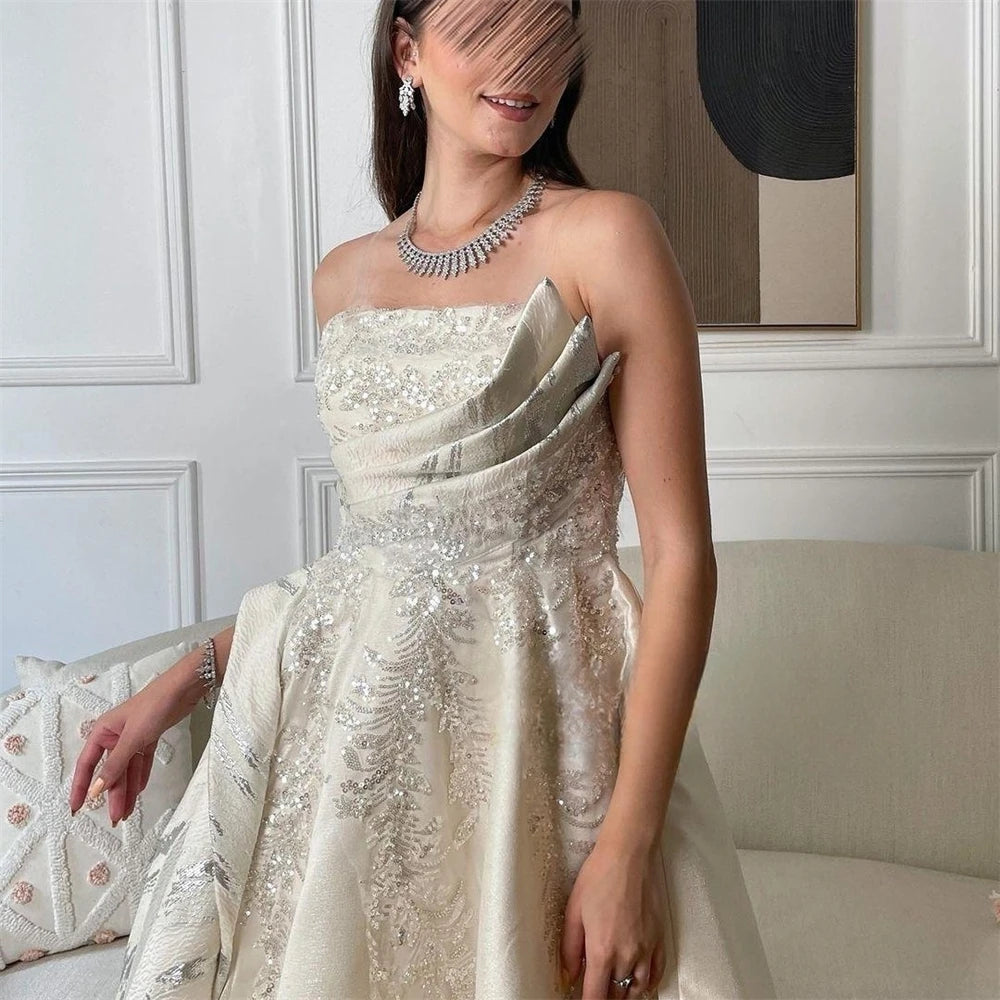 Customized  Exquisite  Strapless Ball Gown Celebrity  Sequin Draped S Occasion Evening  vestido de festa mulher luxo