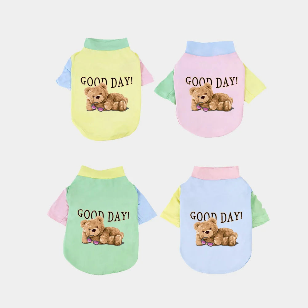 1 PC Pet T-Shirt, Cats & Dogs Soft Pure Cotton Teddy Bear Dopamine Vest. Shih Tzu, Siamese Cat Little Pet Daily Outfit