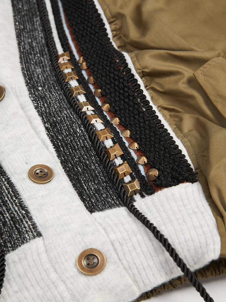 DEAT Fashion Women's Jacket Rivet Patchwork Tassel V-neck Long Sleeve Single Breasted Contrast Color Coat Spring 2025 New CP0361