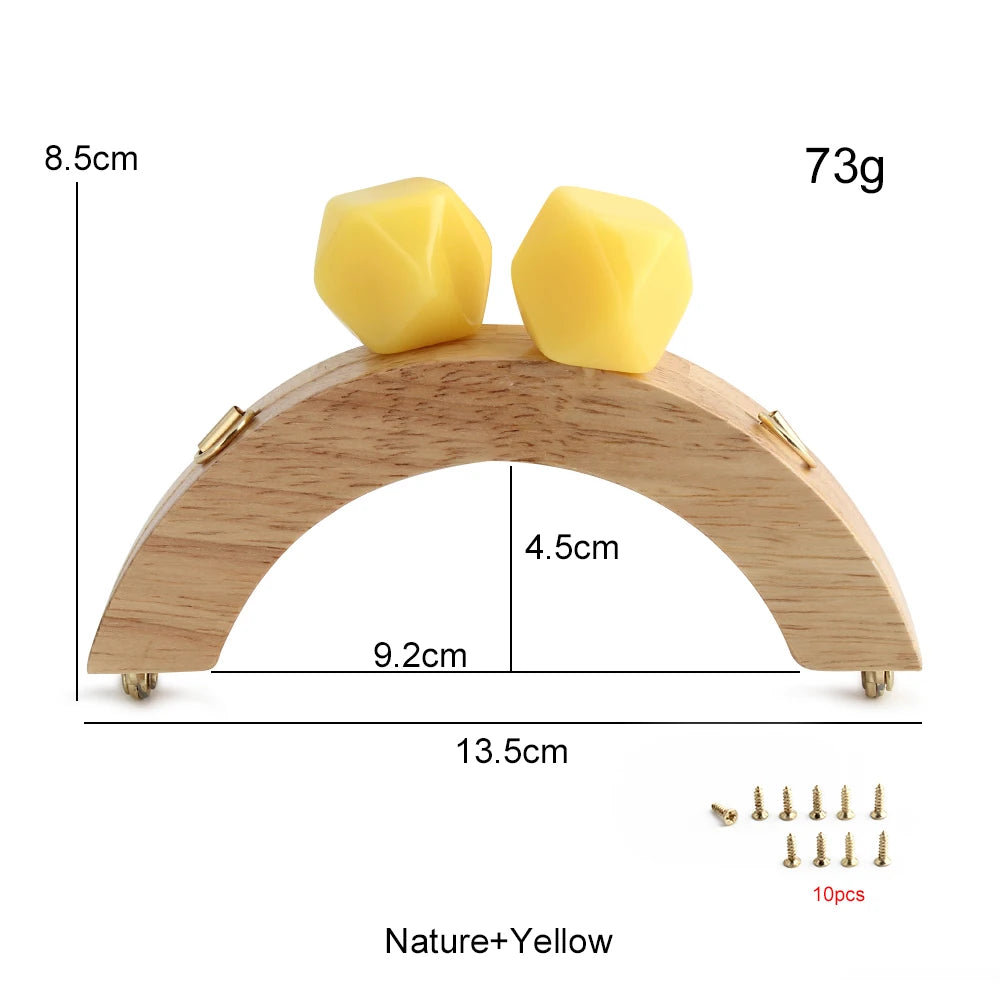 1PC Mini Handbag Bag Frame Matching Lock Wooden Bag Arched Bridge Handle with Colorful Resin Beads DIY Handicraft Accessories