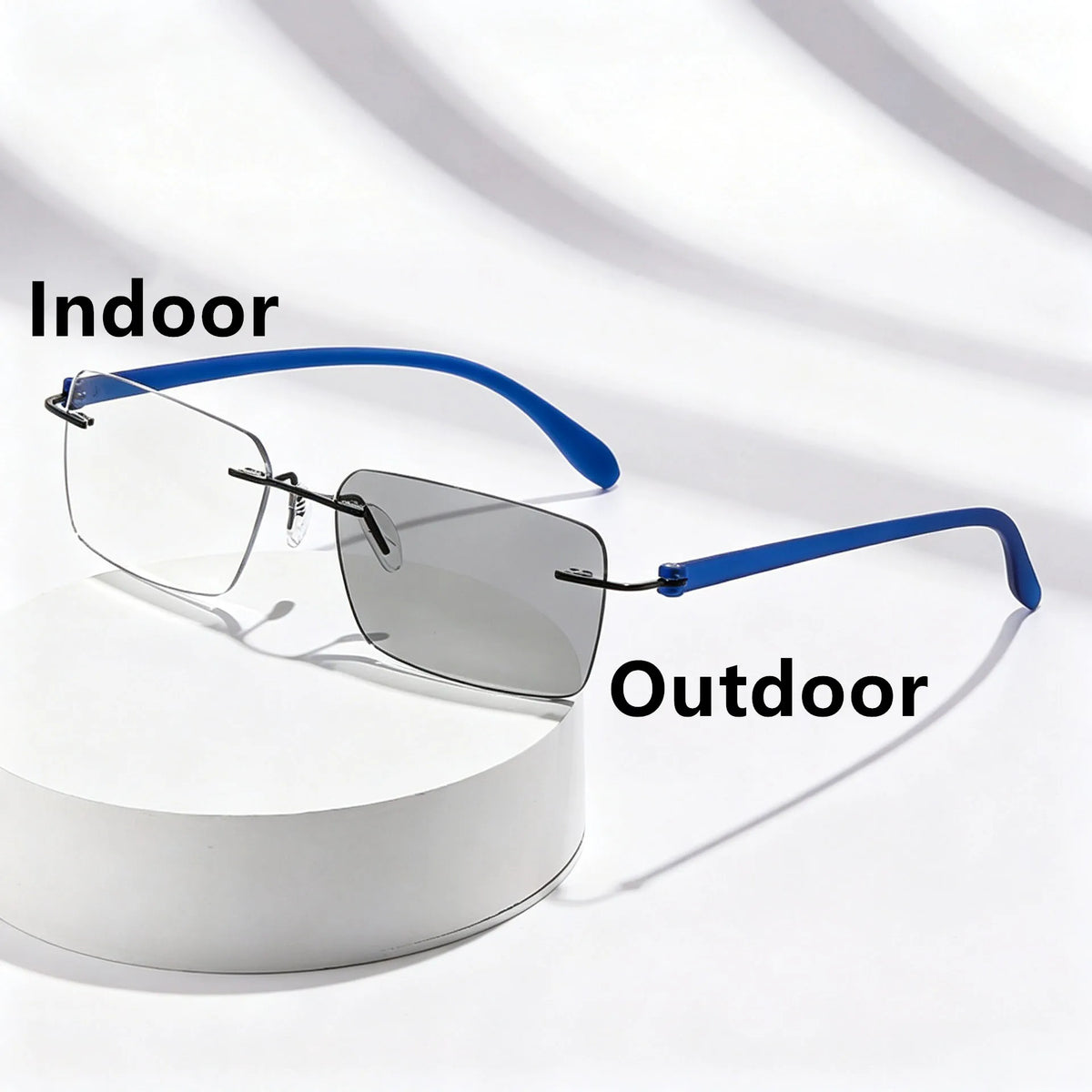 Rimless Photochromic Reading Glasses Auto Color Changing Light Sensitive Presbyopia Glasses Ultralight Frameless Eyeglasses for