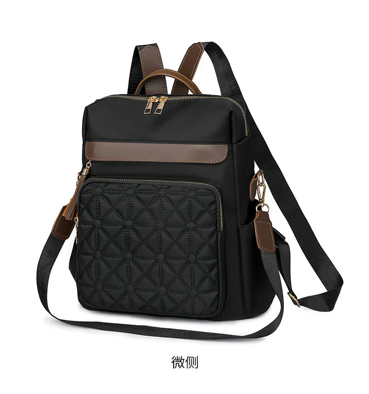 Quilted Embroidery Backpack For Women 2024 New Korean Style Versatile Large Capacity Water-Resistant Leather Shoulder Bags
