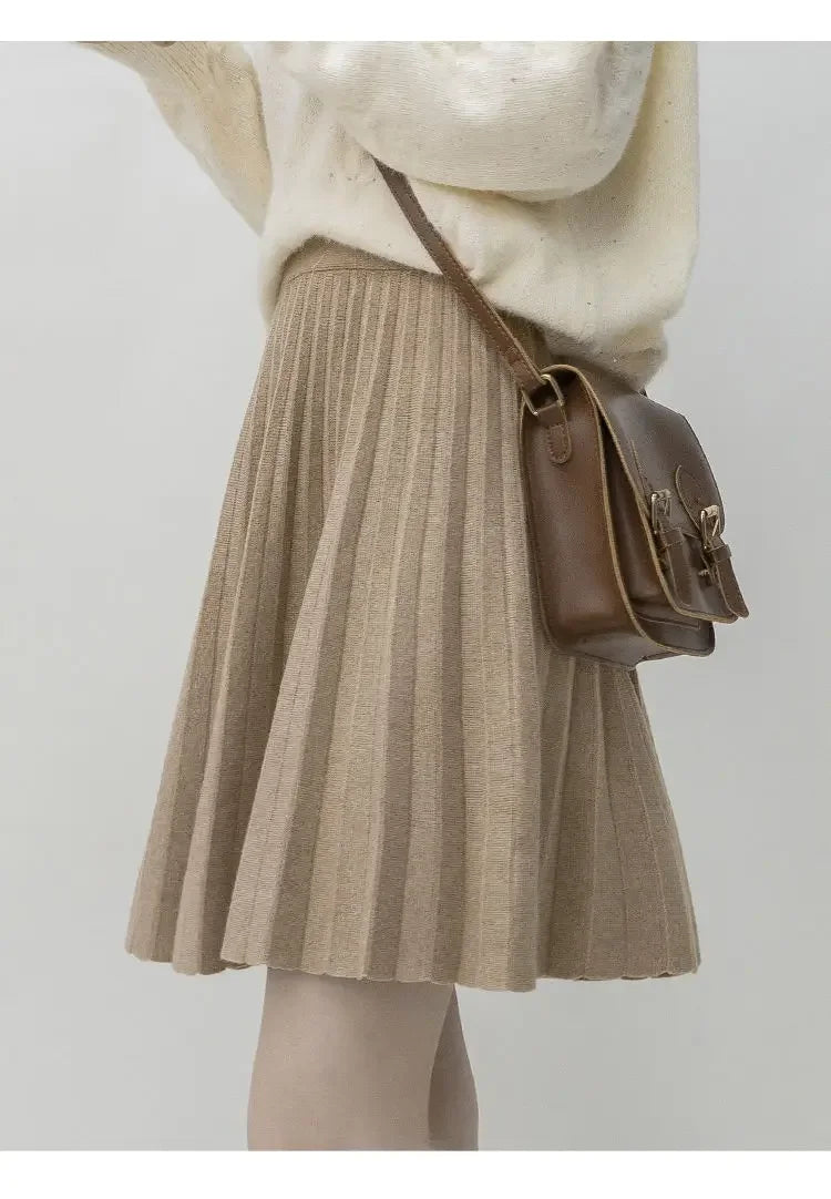 Clothes for Women Autumn Winter Korean Fashion Sexy Sweet Chic Pleated Skirts Elegant High Waist Solid Slim A-line Knitted Skirt