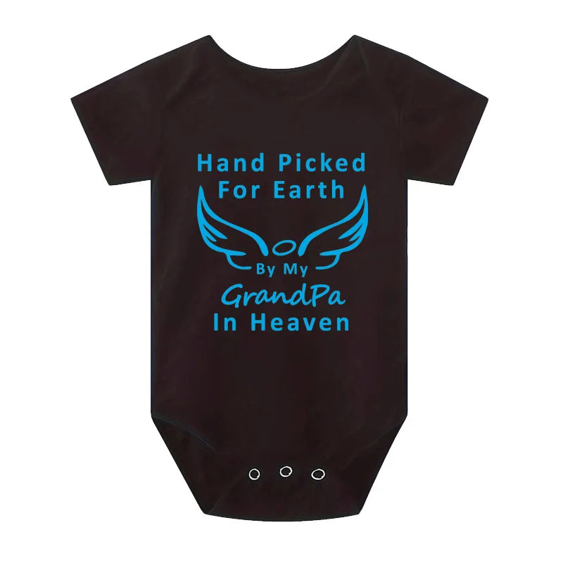 Hand Picked for Earth By My Grandpa/grandma in Heaven Baby Bodysuit Romper Summer Short Sleeve Jumpsuit Onesies