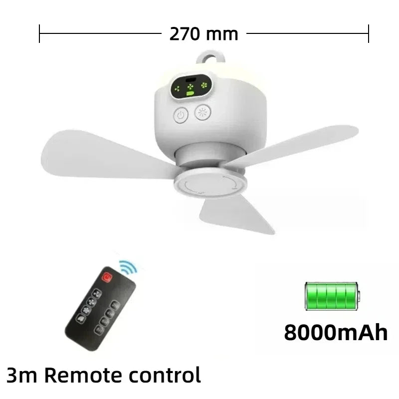New Remote Control Mini Ceiling Fan USB Wireless Cooling Fan 12000mAh Portable LED Night Light Camping Fan with USB Ceiling Fan