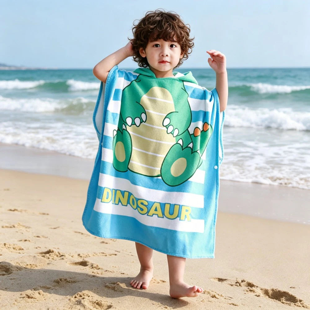 60-120cm Kids Hooded Bath Beach Poncho Towels Baby Quick Dry Bathrobe Child Cartoon Cloak Poncho Towels Microfiber Swim Cover-up