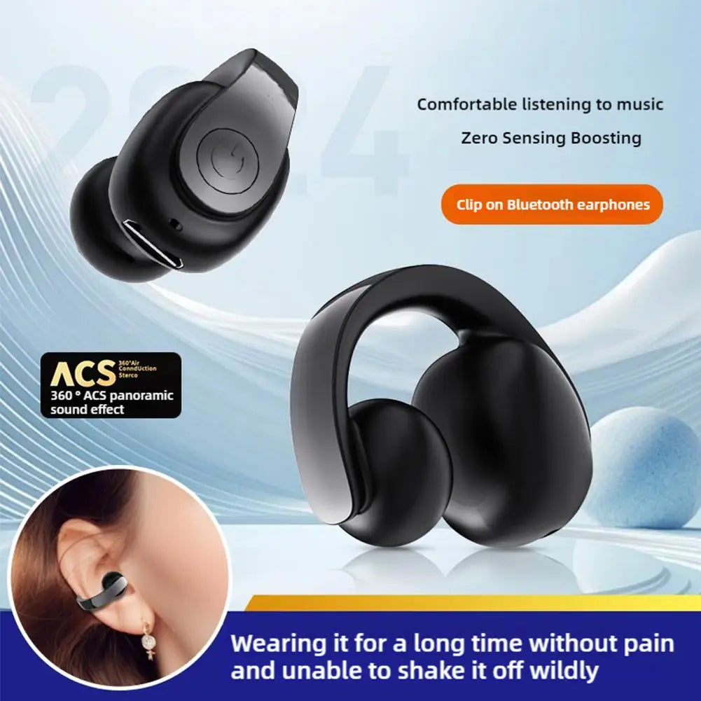 Wireless Ear Clip On Earphone Bluetooth-Compatible 5.4 Sports Earphones Strong Battery Life Clip On Headphone For Running D2W2