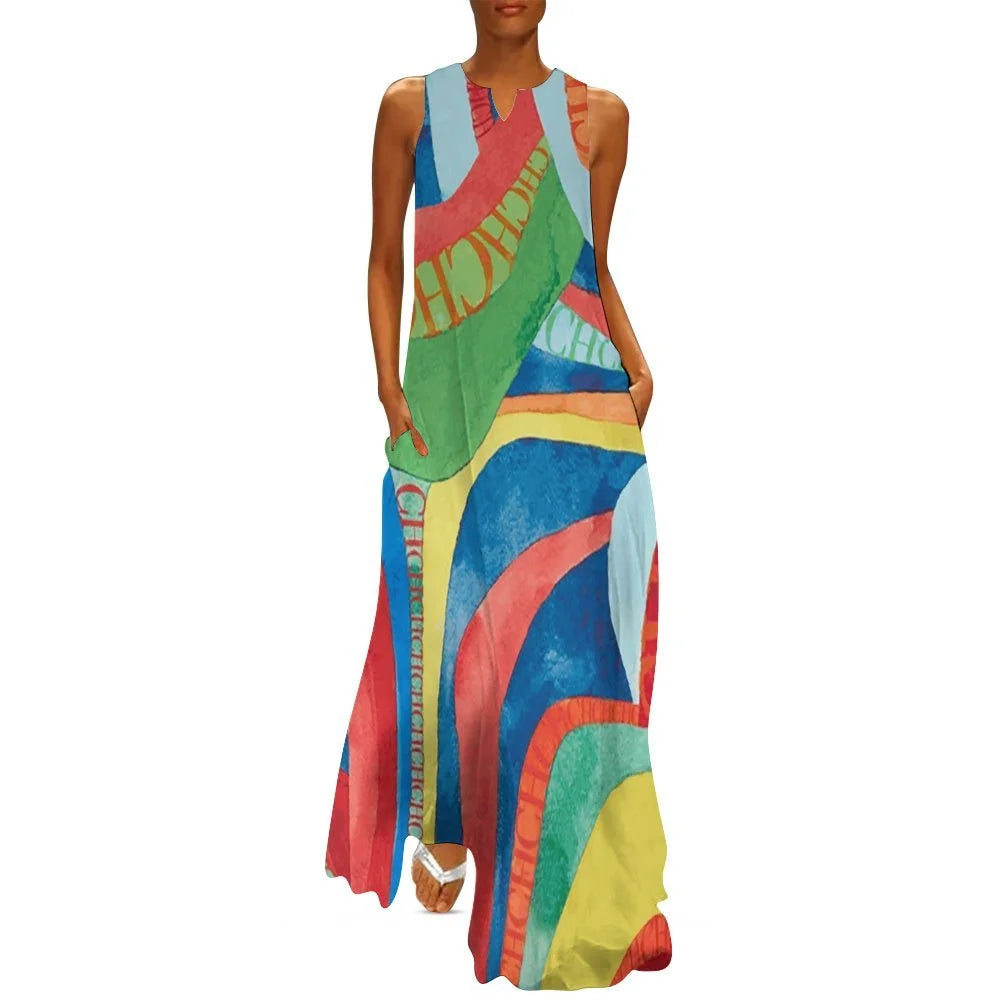 Fashion New Women's Dresses Multicolour Splicing Party Dresses Sleeveless Casual Peplum Women's Dresses