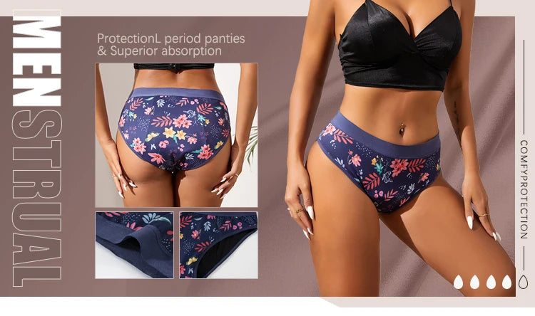 3PCS/Lot Girls Cotton Menstrual Panties For Teenager Printing Fabric Underwear 4-Layers Medium Flow Absorption Panties for Girls