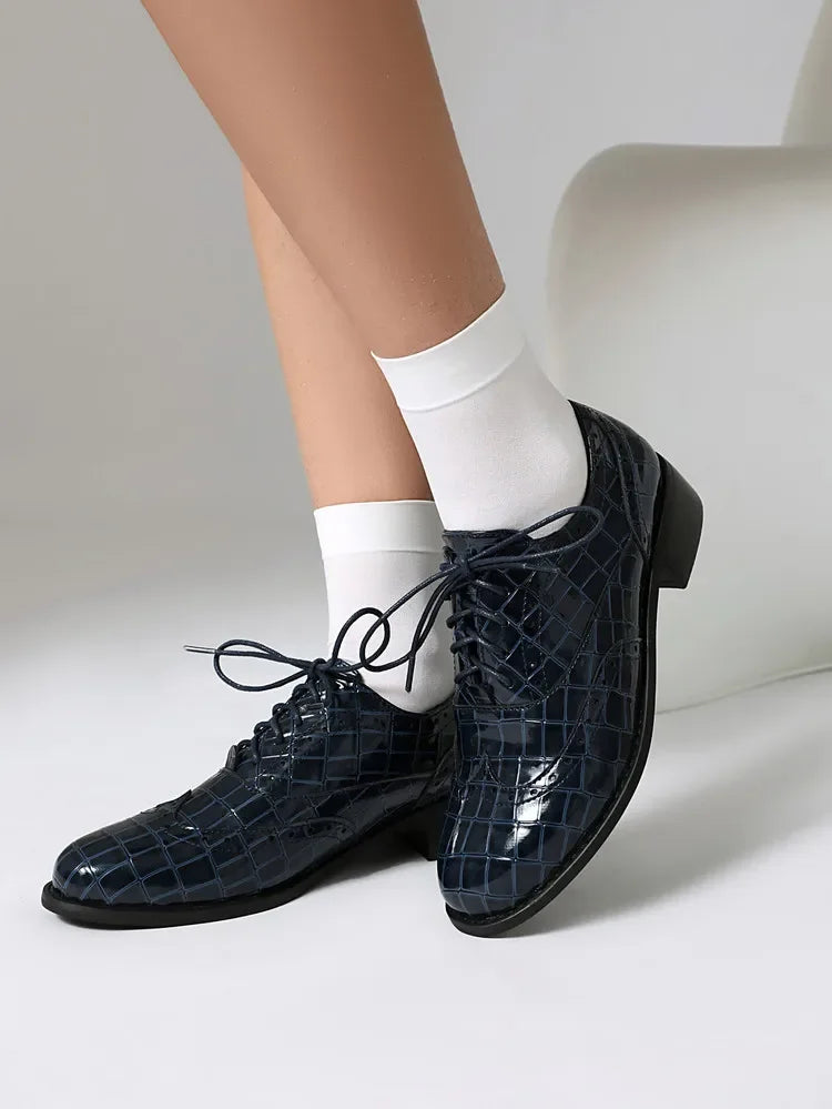 2025 Women Shoes Spring New Fashion Round Toe Lace Up Retro Single Shoe for Office Party Walk Thick Low Heeled big Size 48 775-1